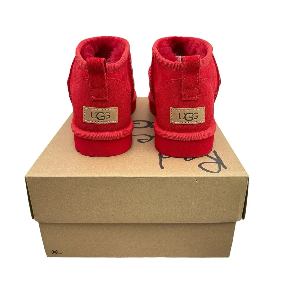 UGG Classic Ultra Mini Samba Red Suede Fur Comfort Womens Boots SZ US 9 NIB Read